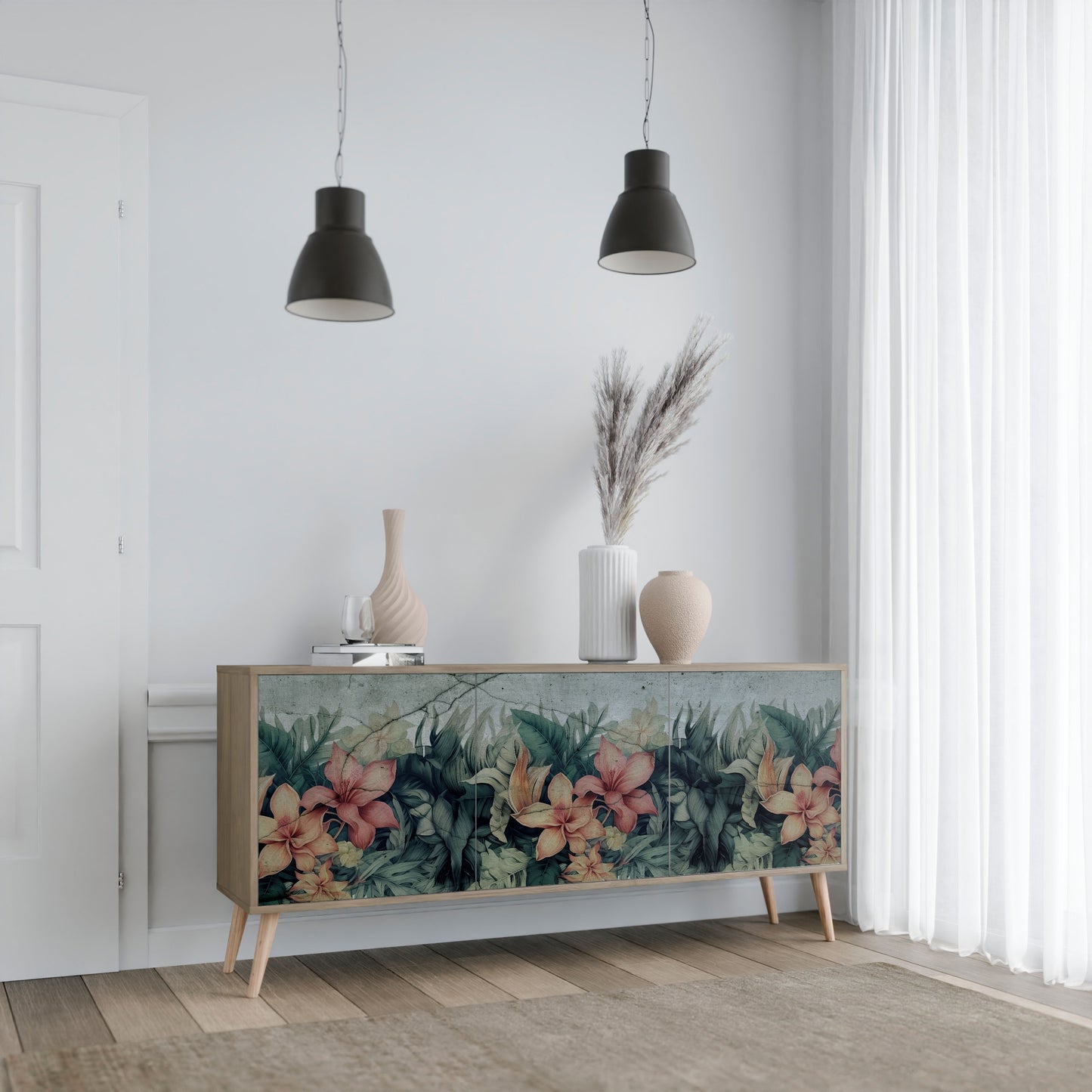 Credenza a 3 ante HEAVENLY BLOOM in effetto rovere