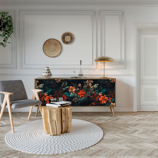 IMAGINARY BLOSSOM 3-Door Sideboard in Oak Effect