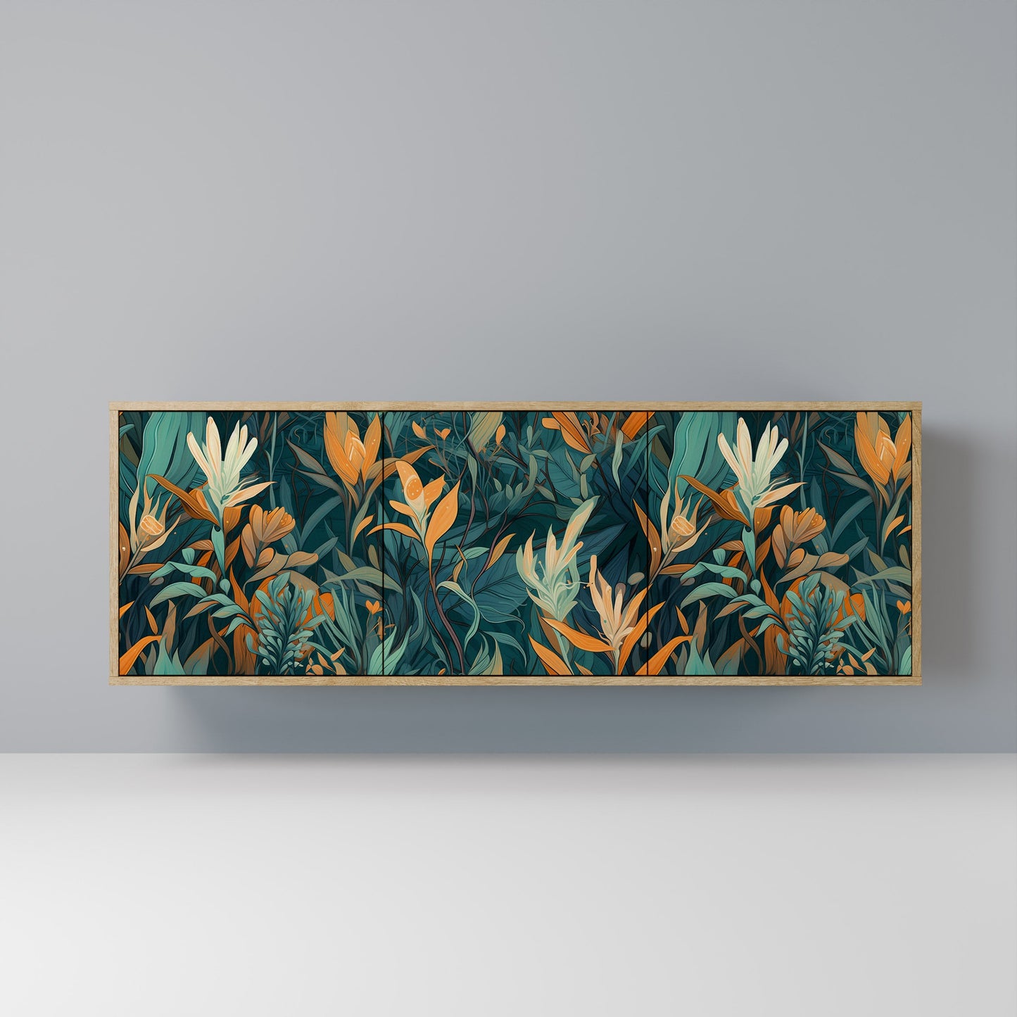 Credenza FLORAL SERENITY a 3 ante in effetto rovere