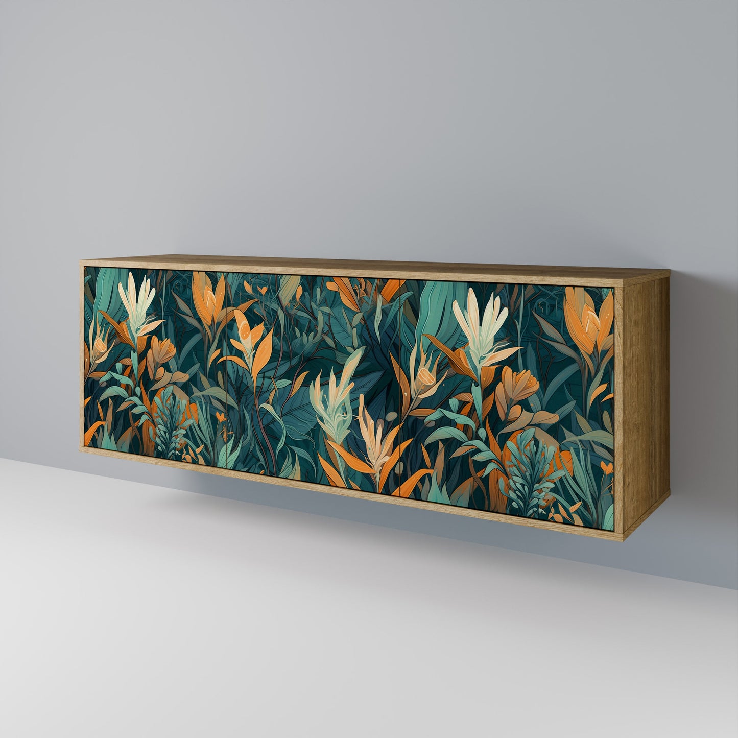 Credenza FLORAL SERENITY a 3 ante in effetto rovere