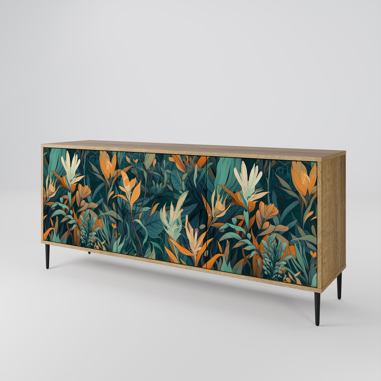 Credenza FLORAL SERENITY a 3 ante in effetto rovere
