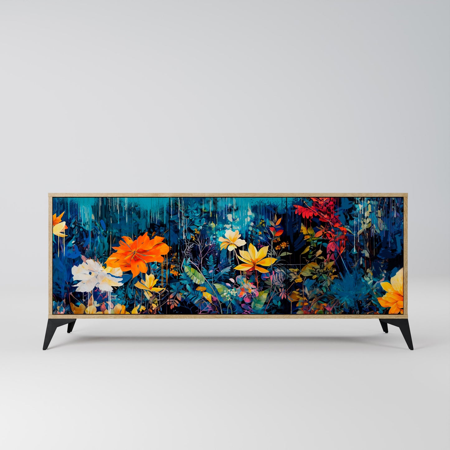 Credenza a 3 ante MIDNIGHT BLOSSOM in effetto rovere
