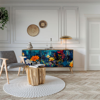 Credenza a 3 ante MIDNIGHT BLOSSOM in effetto rovere