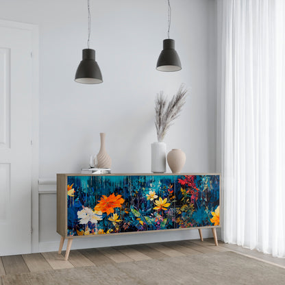 Credenza a 3 ante MIDNIGHT BLOSSOM in effetto rovere