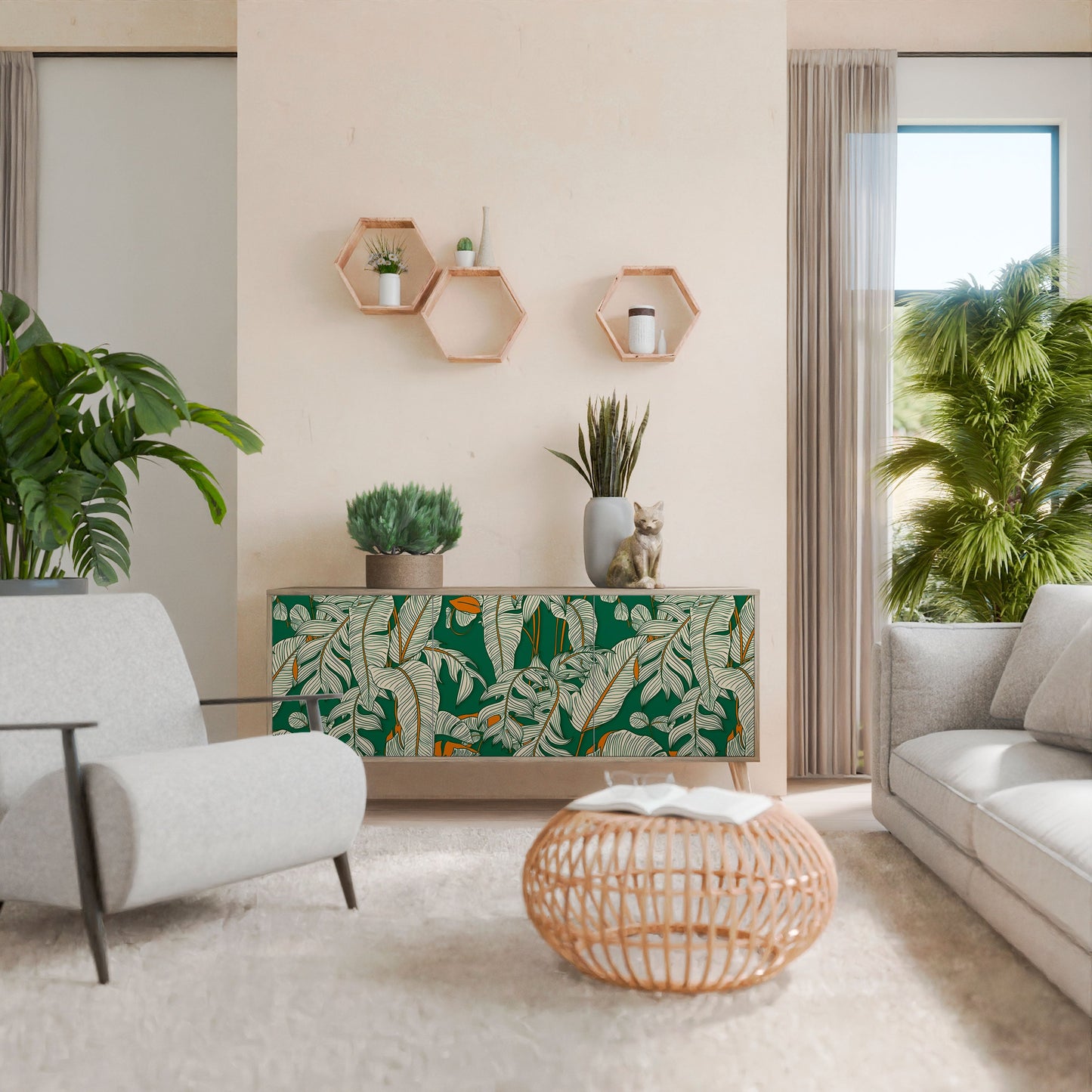 Credenza a 3 ante VERDANT PLEASURES in effetto rovere