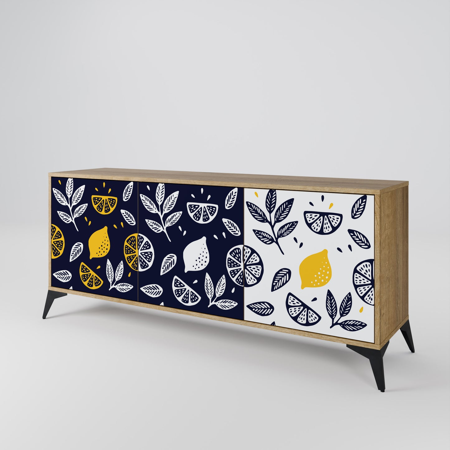 Credenza a 3 ante CITRUS BLACK AND WHITE in effetto rovere