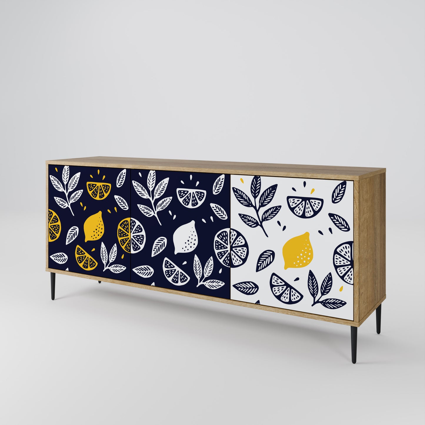 Credenza a 3 ante CITRUS BLACK AND WHITE in effetto rovere