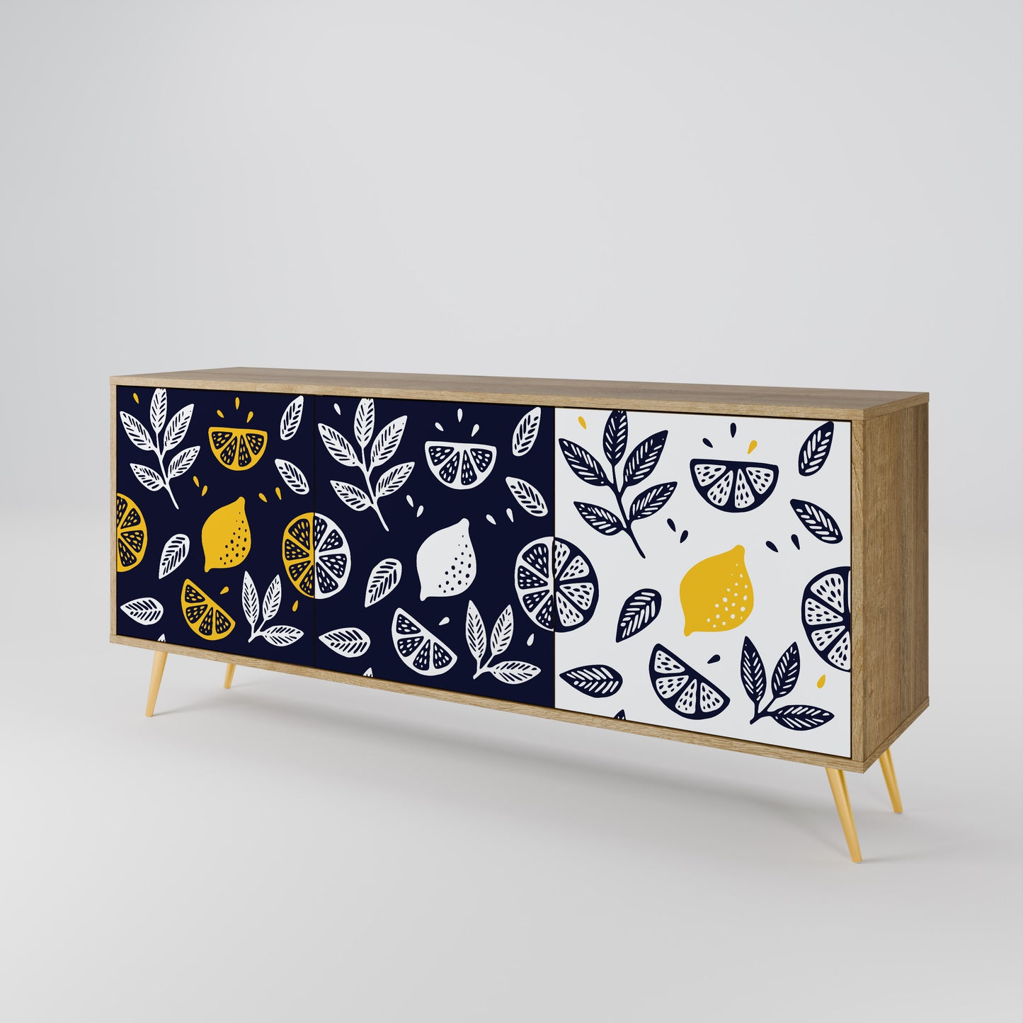 Credenza a 3 ante CITRUS BLACK AND WHITE in effetto rovere