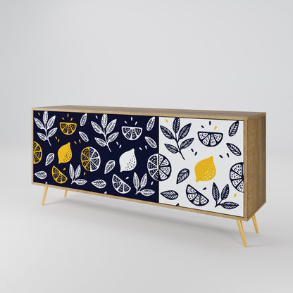 Credenza a 3 ante CITRUS BLACK AND WHITE in effetto rovere