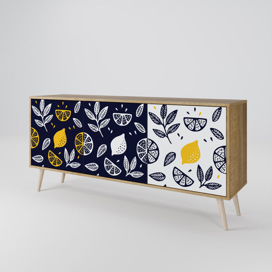 Credenza a 3 ante CITRUS BLACK AND WHITE in effetto rovere