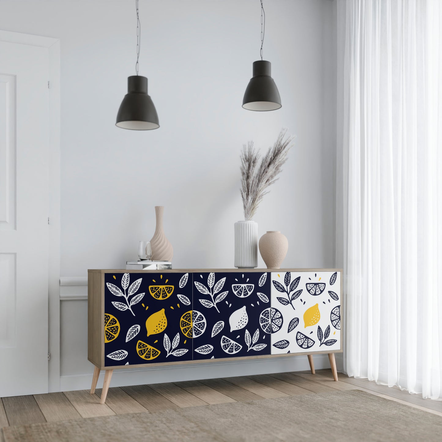 Credenza a 3 ante CITRUS BLACK AND WHITE in effetto rovere