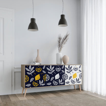 Credenza a 3 ante CITRUS BLACK AND WHITE in effetto rovere