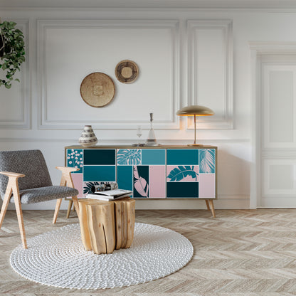 COMBINAZIONE DI FORME Credenza a 3 ante effetto rovere