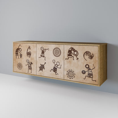 Credenza a 3 ante in stile africano effetto rovere