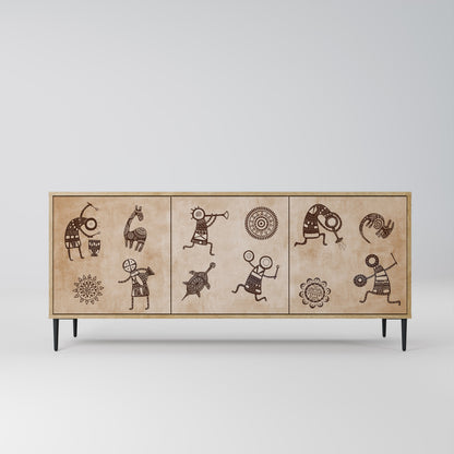 Credenza a 3 ante in stile africano effetto rovere