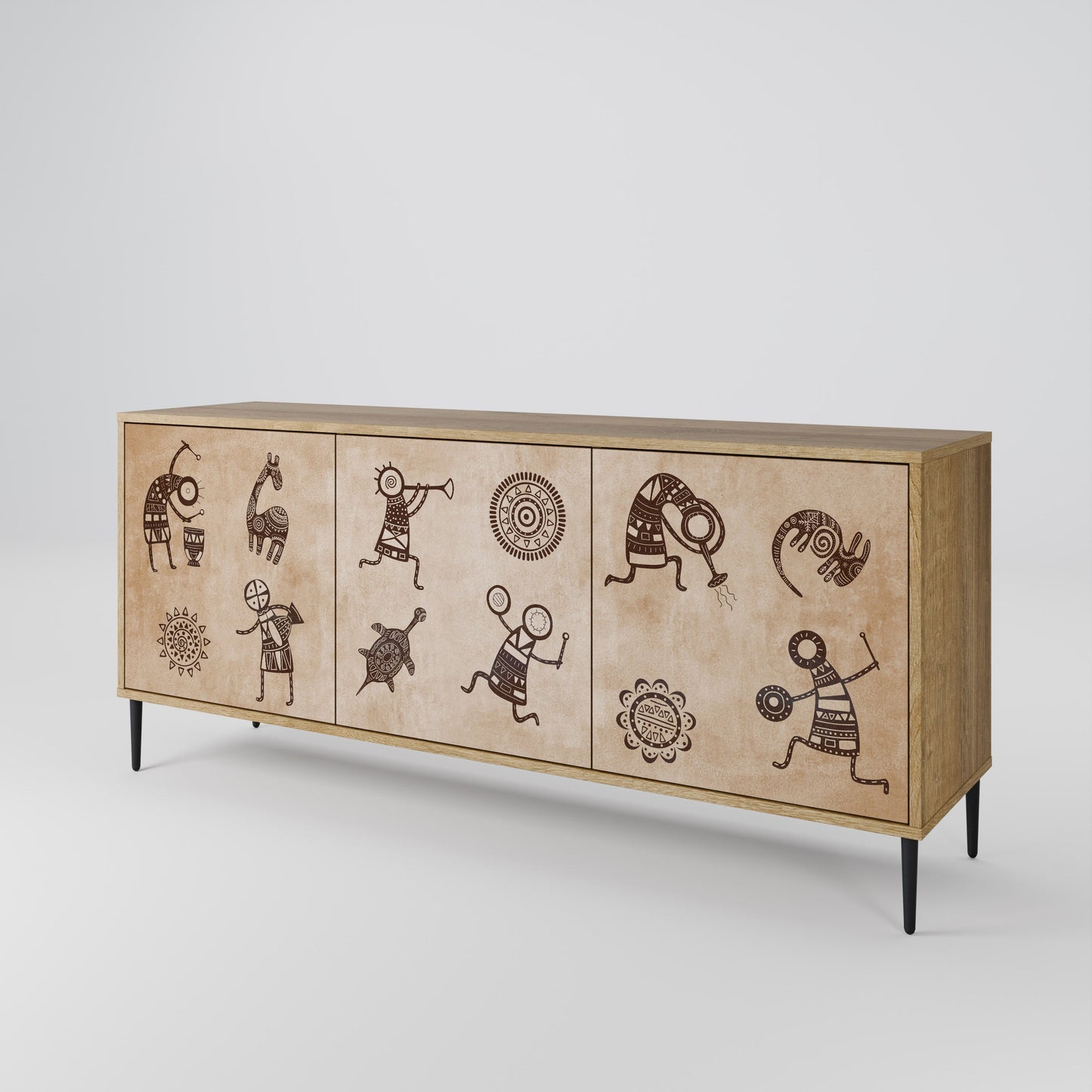 Credenza a 3 ante in stile africano effetto rovere