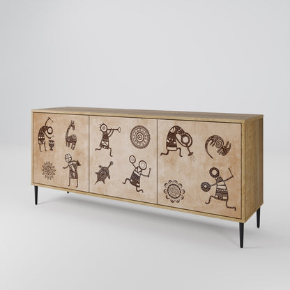 Credenza a 3 ante in stile africano effetto rovere