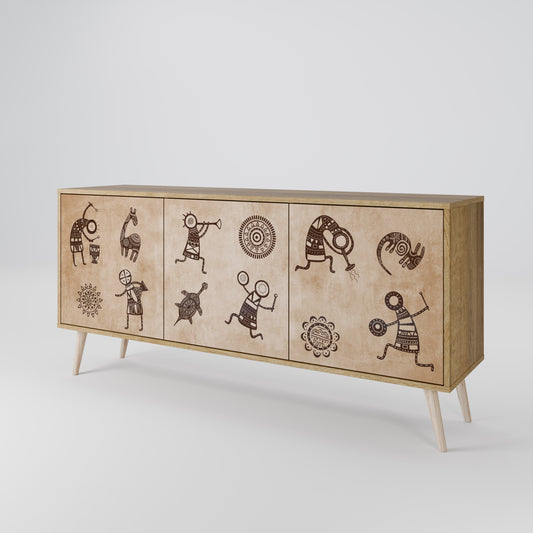 Credenza a 3 ante in stile africano effetto rovere