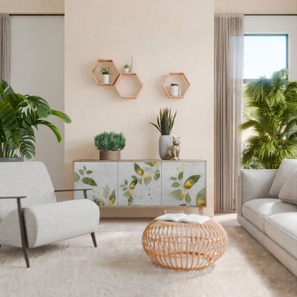 Credenza a 3 ante ELEGANT BOTANICS in effetto rovere