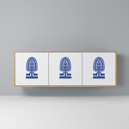 Credenza a 3 ante in stile FOLK ART POLACCO, effetto rovere