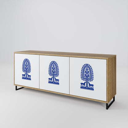 Credenza a 3 ante in stile FOLK ART POLACCO, effetto rovere