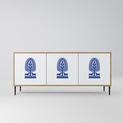 Credenza a 3 ante in stile FOLK ART POLACCO, effetto rovere