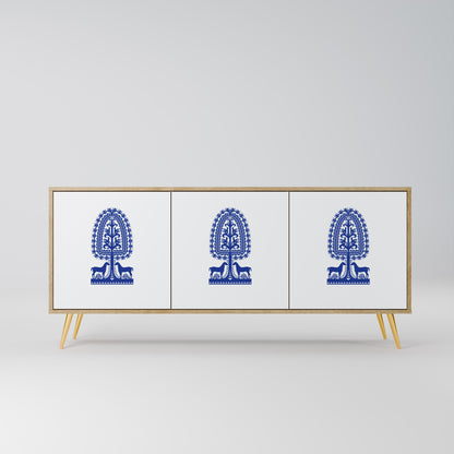 Credenza a 3 ante in stile FOLK ART POLACCO, effetto rovere