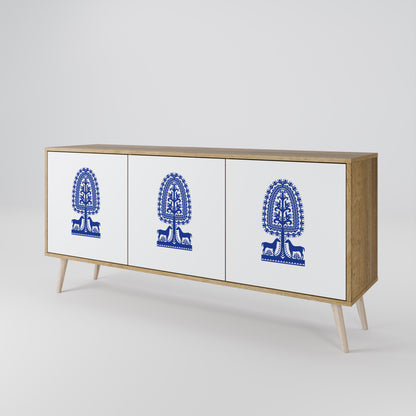 Credenza a 3 ante in stile FOLK ART POLACCO, effetto rovere