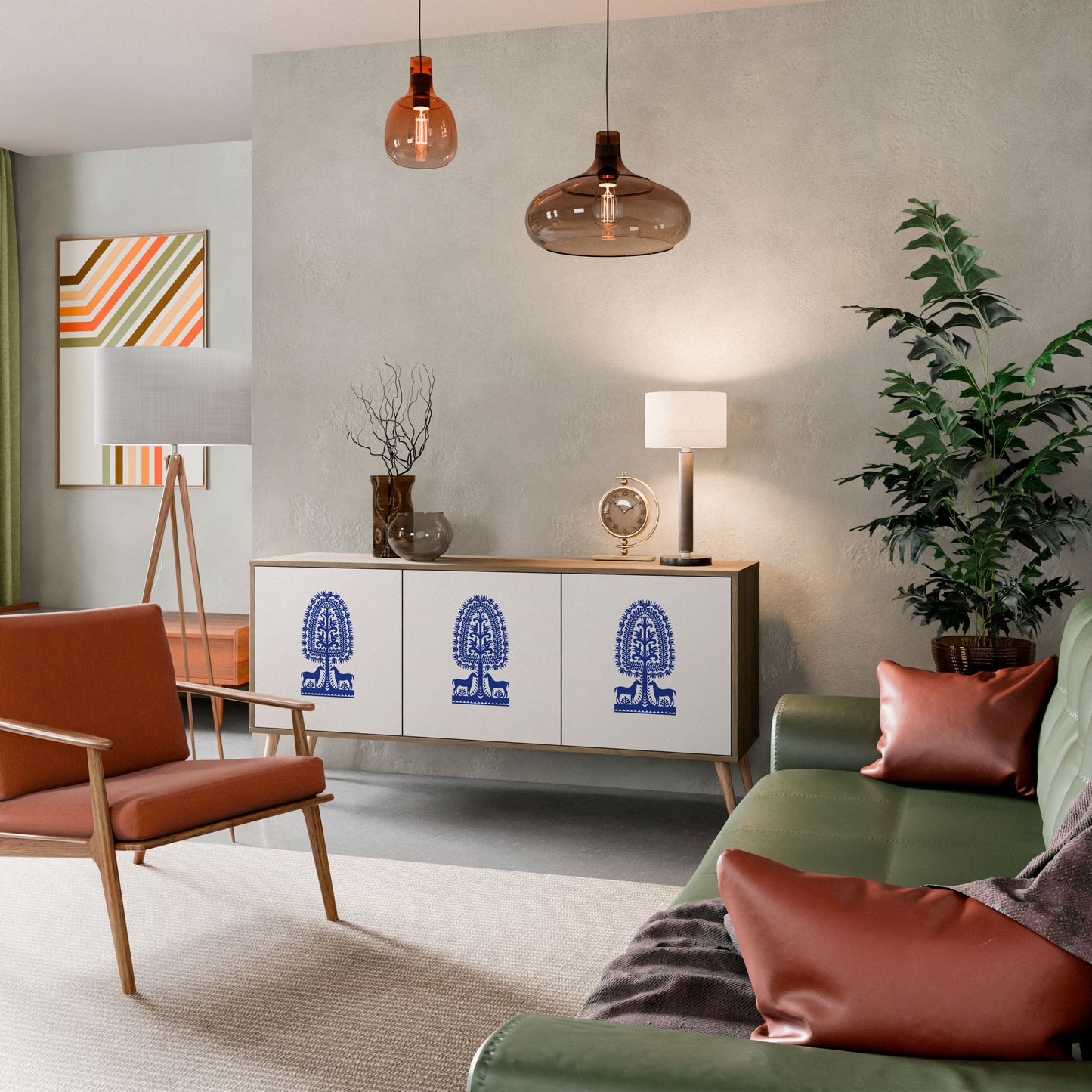 Credenza a 3 ante in stile FOLK ART POLACCO, effetto rovere