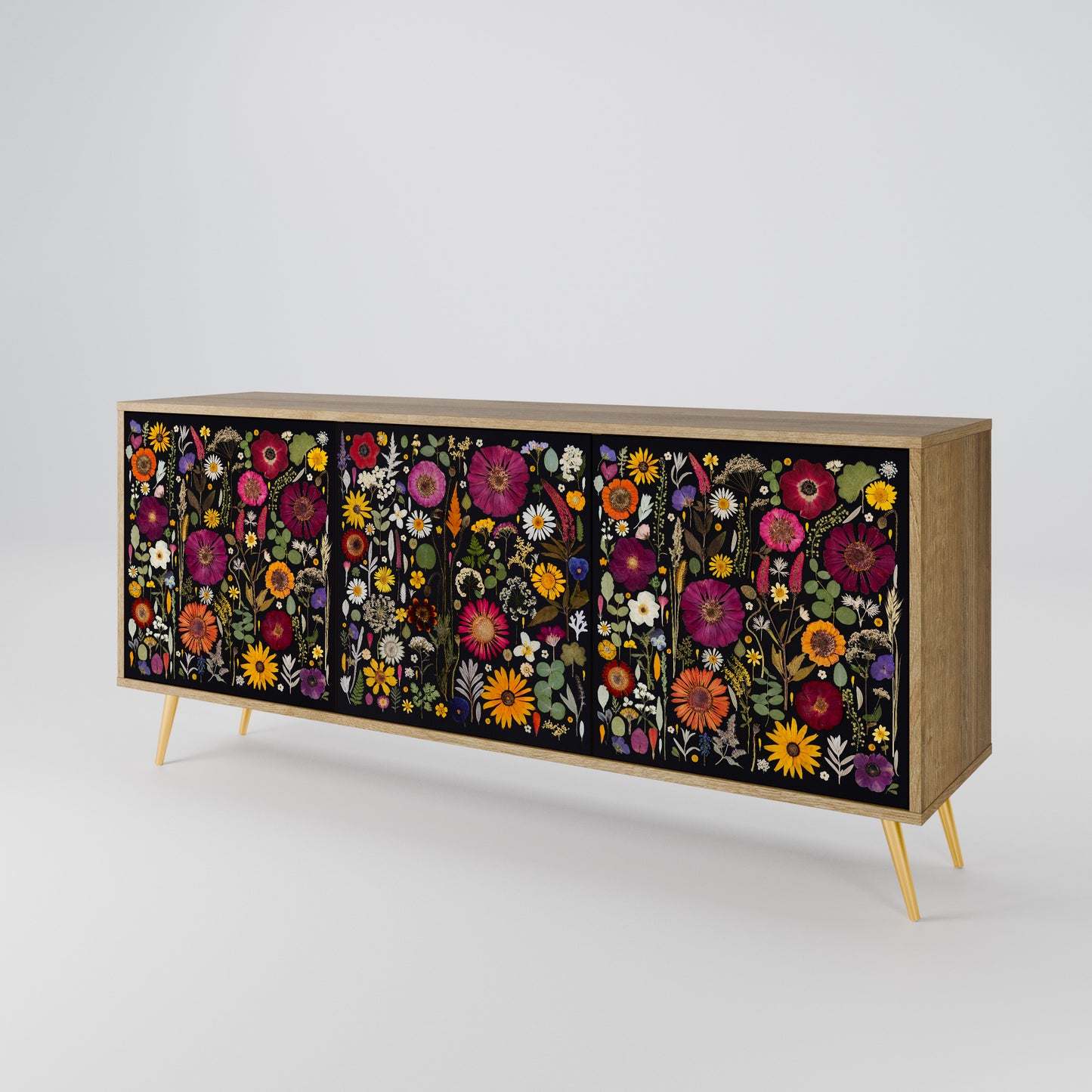 MIDNIGHT GARDEN 3-Door Sideboard in Oak Effect