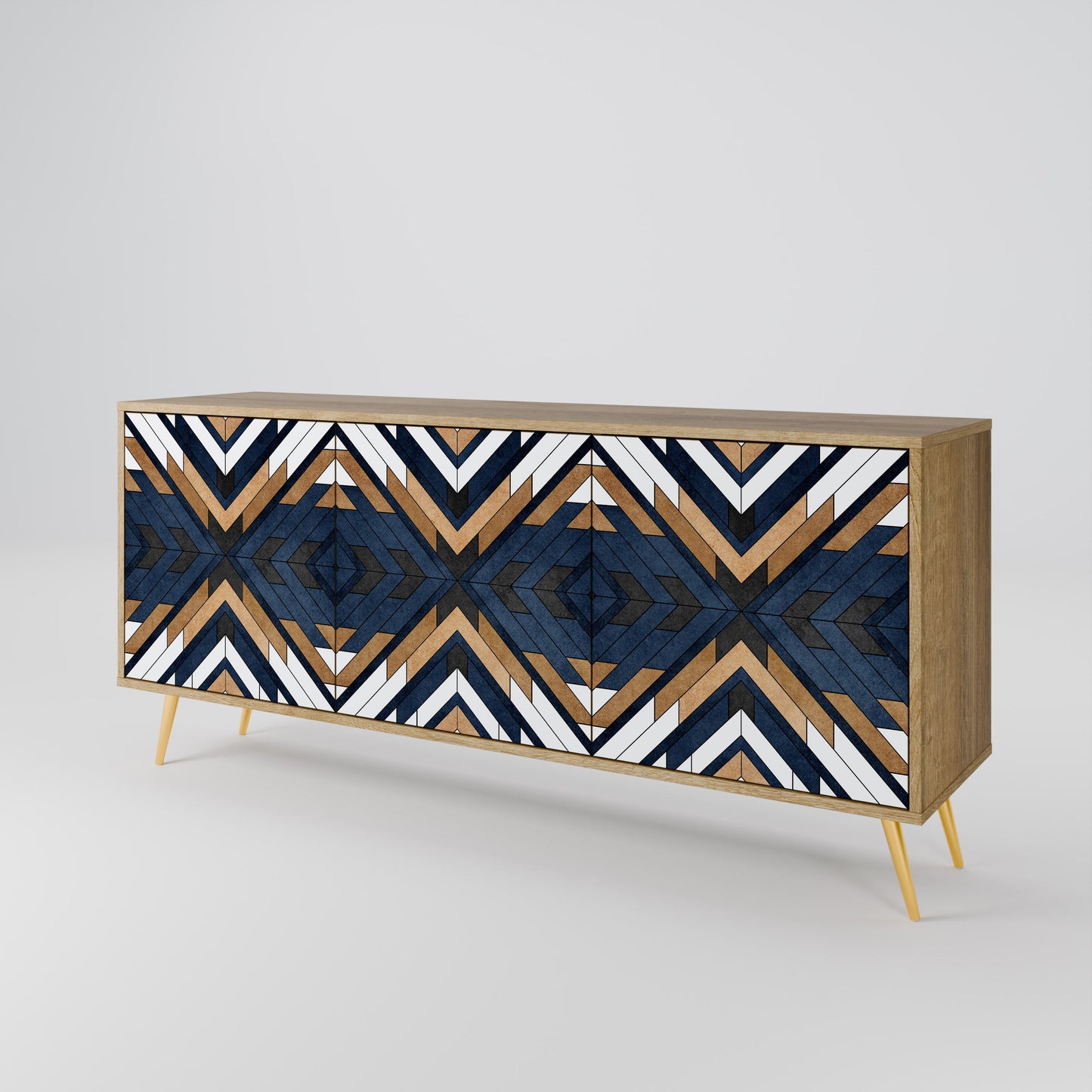 Credenza a 3 ante ARTFUL GEOMETRY in effetto rovere