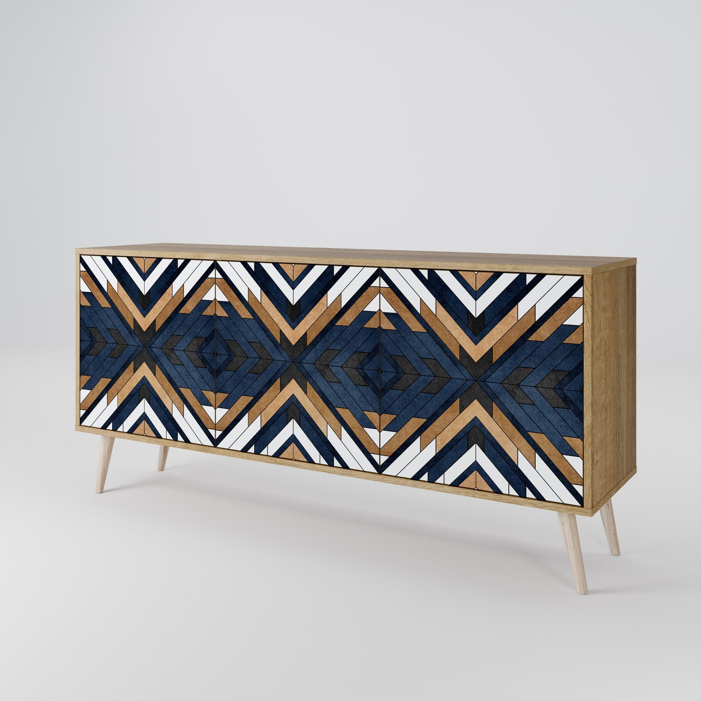 Credenza a 3 ante ARTFUL GEOMETRY in effetto rovere