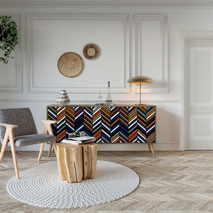 Credenza VIBRANT PATCHWORK a 3 ante in effetto rovere