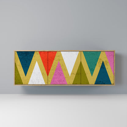 Credenza a 3 ante TRIANGOLI COLORATI effetto rovere