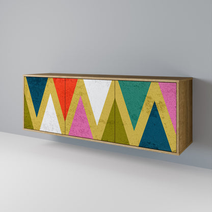 Credenza a 3 ante TRIANGOLI COLORATI effetto rovere