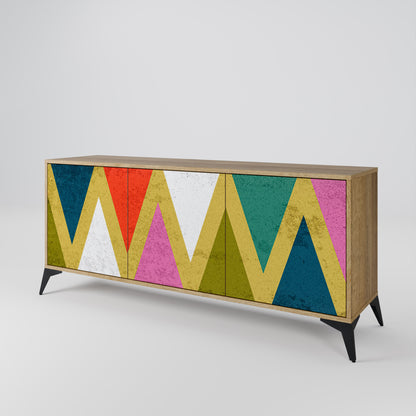 Credenza a 3 ante TRIANGOLI COLORATI effetto rovere