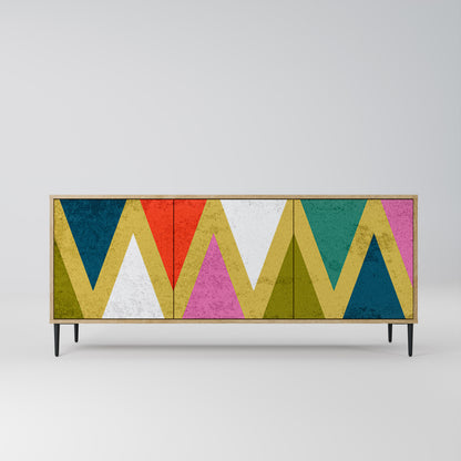 Credenza a 3 ante TRIANGOLI COLORATI effetto rovere