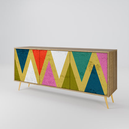 Credenza a 3 ante TRIANGOLI COLORATI effetto rovere