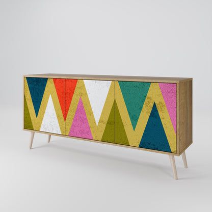 Credenza a 3 ante TRIANGOLI COLORATI effetto rovere