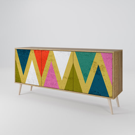 Credenza a 3 ante TRIANGOLI COLORATI effetto rovere