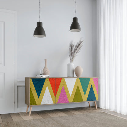 Credenza a 3 ante TRIANGOLI COLORATI effetto rovere