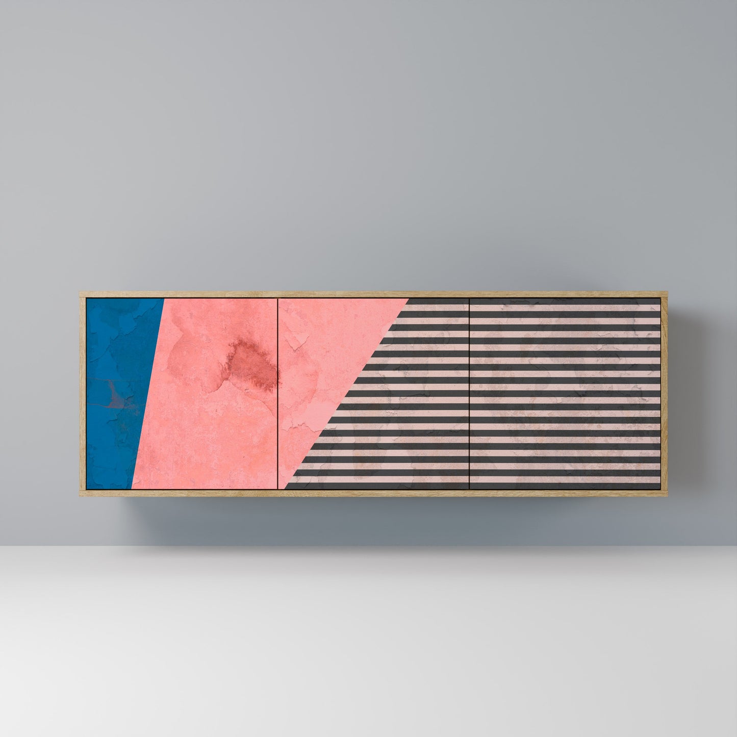 Credenza GLAMOROUS STRIPE a 3 ante in effetto rovere
