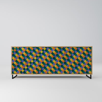 PAINTED SQUARES MIX 3-Door Sideboard in Oak Effect