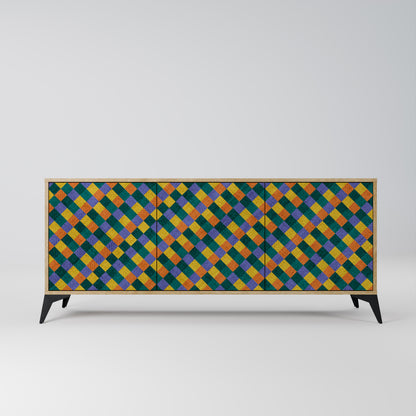 PAINTED SQUARES MIX 3-Door Sideboard in Oak Effect