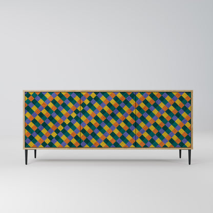 PAINTED SQUARES MIX 3-Door Sideboard in Oak Effect