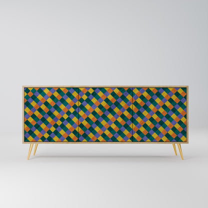 PAINTED SQUARES MIX 3-Door Sideboard in Oak Effect
