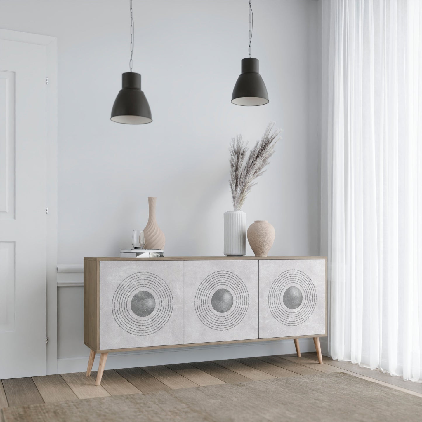 SOLID CIRCLES 3-Door Sideboard in Oak Effect