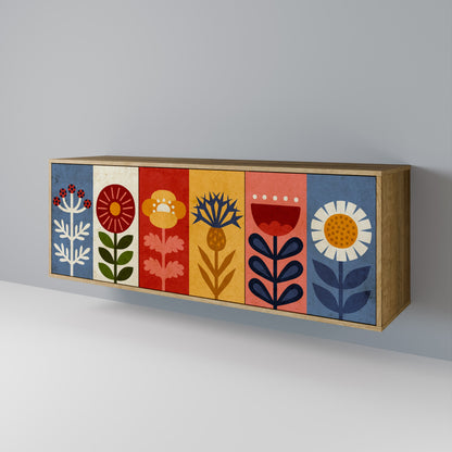 Credenza SCANDIC FLOWERET a 3 ante in effetto rovere