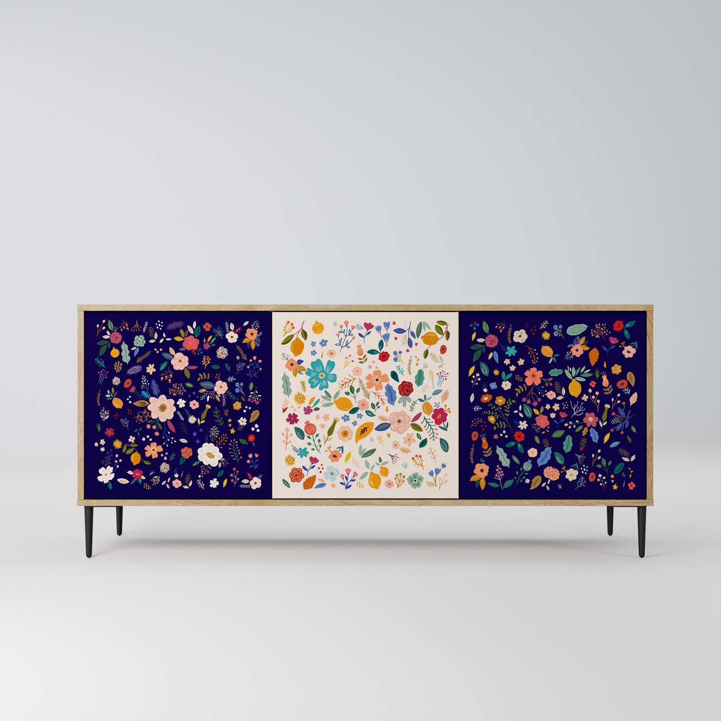 Credenza a 3 ante FLORAL COMBINATION in effetto rovere