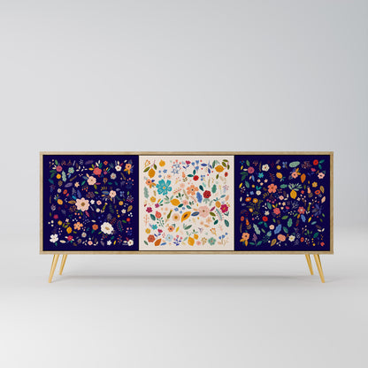 Credenza a 3 ante FLORAL COMBINATION in effetto rovere